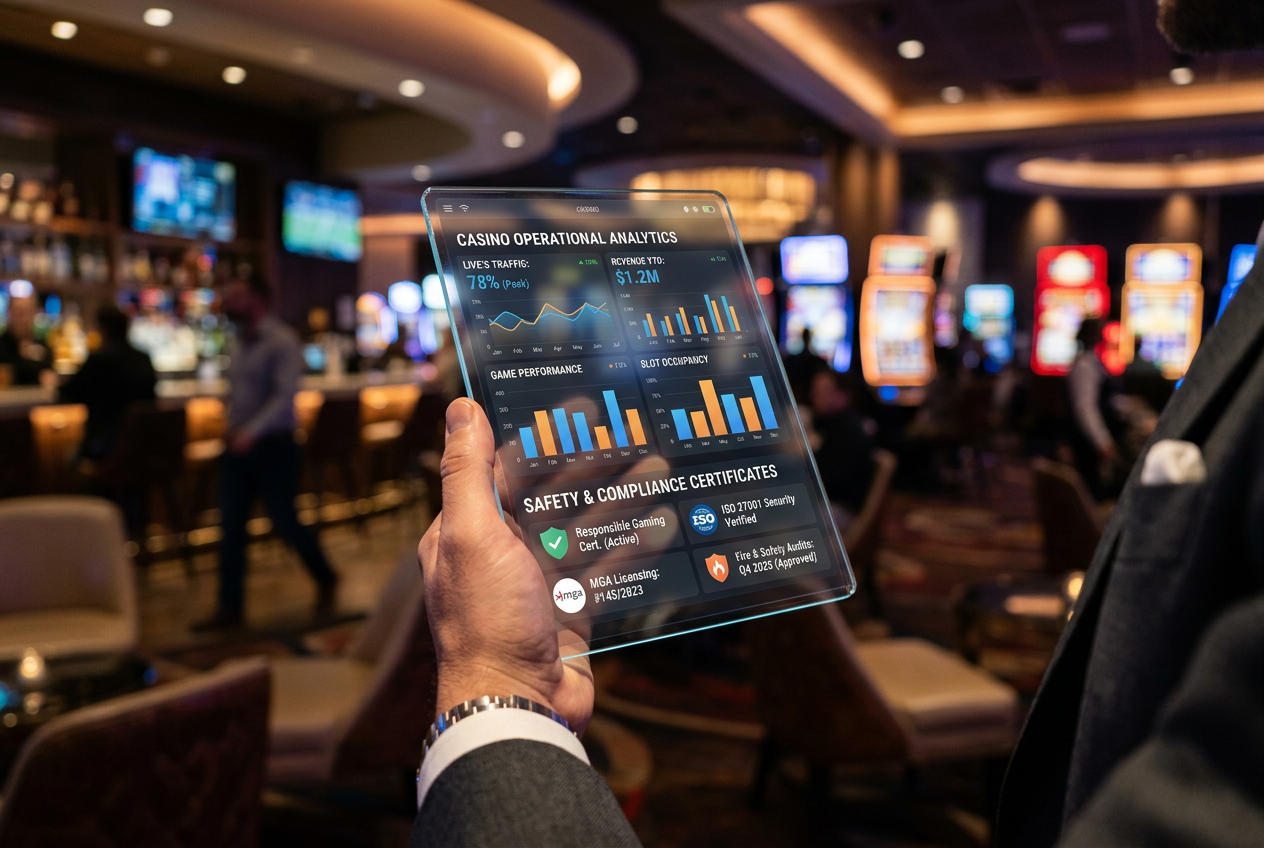 Ekspert analizujący dane techniczne kasyn online na nowoczesnym tablecie