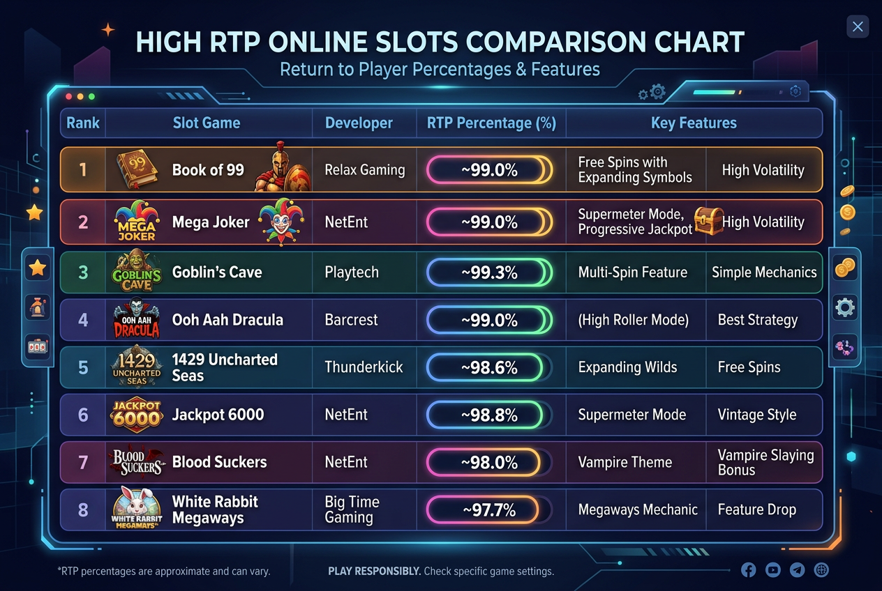 Wykres porównawczy RTP najpopularniejszych slotów 2026